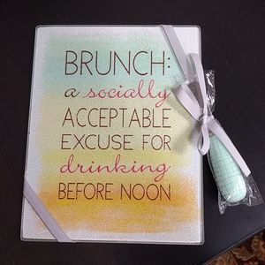🛍️Ganz Brunch Themed Glass Cutting Board w/Spreader